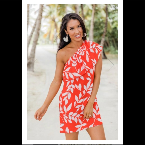 CORAL RED PRINTED DRESS - Picture 2 of 5